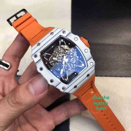 RM Data de relógio Negócio Lazer de carbono fibra de carbono Mens Automático Mechanical Watch Black Large Dial Hollowd Out Fita Moda luminosa