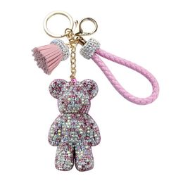 Top Quality Charms Crystal Lovely Violence Bear Keychain Luxury Women Girls Trinkets Suspension On Bags Car Key Chain Key ring Toy Gift 209s