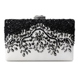 New PU Women embroidery evening Black beaded wedding bridal handbags with shoulder purse clutch evening bags 249K