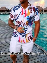 Mens Sportswear 2 Piece Casual Beach Style Polo Shirt Short Sleeve Button Up Tshirt and Shorts Suit 240527