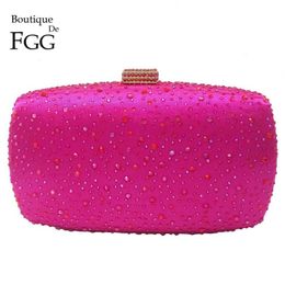Boutique De FGG Pink Fuchsia Crystal Diamond Women Evening Purse Minaudiere Clutch Bag Bridal Wedding Clutches Chain Handbag 211022 2554