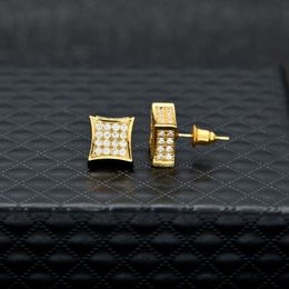 New Mens Jewelry Stud Earrings Hip Hop Cubic Zirconia Diamond Fashion Copper White Gold Filled Crystal Earring 228v