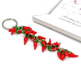 Lucky Eye Red Pepper Charm Keychain Silver Color Ring Car keyring Key Chain Holder Wall Hanging Jewelry for Women Men LE245