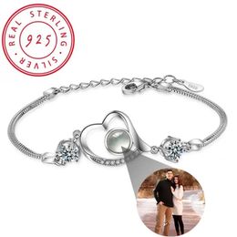 925 Silver Projection Po Heart Customised Bracelets Personality Hollow Love Custom Bracelet For Women Couple Memorial Jewellery 240527