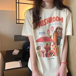 Dream The Mushroom Cute Womens T Shirt Harajuku Vintage 80s 90s Cotton Short Sleeve Kawaii Graphic Funny Tee Streetwear Clothes 240524