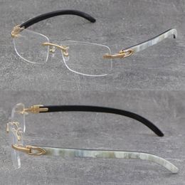 Quality White Inside Black Buffalo Horn Frame Man Woman Optical Original Wood Eyeglasses 18K Gold Frame glasses Rimless 8200757 Unisex 258S