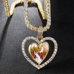 Men Women Custom Made Rotatable Love Heart Photo Pendant Double Sided Pictures Pendant Necklace gifts Zircon Pendant 305B