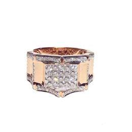Hong Kong Jewellery Wholesale Sparkling Wealthy Solid Rose Gold Real Diamond Jewels Huge Cluster Man Wedding Ring For Gift