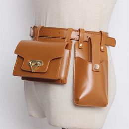 2PCS Woman Waist Bag Leather Crossbody Chest Bags For Female Fanny Packs Designer Mini Belt Bag Girl Waist Phone Pouch 211028 265N