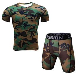 Polyester Men T Shirt and Tights Compression Set Fitness Workout Camouflage 3d Print Mma Rashguard Crossfit Gyms Clothing Trend4592456