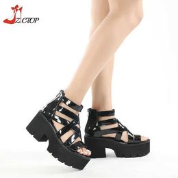Dress Shoes Summer Platform Gladiator Sandals Womens Open High Heels Thick Sole with Zipper Punk Gothic Plus Size 42 43 H240527