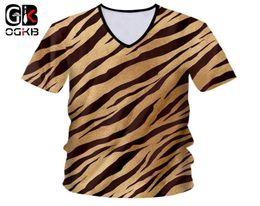 OGKB Summer Man New Slim Fit V Neck Tshirt 3D Printed Black White Leopard Print Casual Big Size Costume Spring Men039s T Shirt1689653
