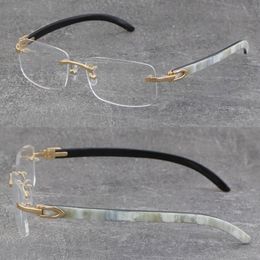 Quality White Inside Black Buffalo Horn Frame Man Woman Optical Original Wood Eyeglasses 18K Gold Frame glasses Rimless 8200757 Unisex 306J