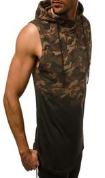Gym Mens Muscle Sleeveless Tank Tops Hooded TShirts camouflage 3D digital gradient print hooded sleeveless vest Tshirt male4841835