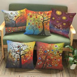 Pillow Oil Painting Colourful Tree Scenery Design Zipper Visible Cover Cotton Linen Pillowcase Sofa Car Decorative 45x45cm Gift