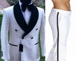 Men039s Suits Blazers Brand Groomsmen Shawl Velvet Lapel Groom Tuxedos White And Black Men Wedding Man Jacket Pants Tie 4170329