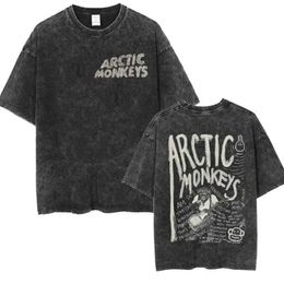 T-shirt maschile Rock Rock Arctic Monkey Music Album Graphrit Mens Wash retrò t-shirt a maniche corta Y2K Hip Hop Street Clothing Y240522