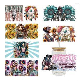 Window Stickers UV DTF Transfer Sticker Cowboy Girl Flower For The 16oz Libbey Glasses Wraps Bottles Cup Can DIY Waterproof Custom Decals