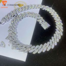 14Mm Fashion Jewellery Iced Out VVS Moissanite Necklaces Sterling Sier Hip Hop Cuban Link Chain