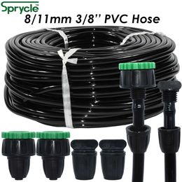 SPRYCLE 5-25M 8/11mm Garden Watering PVC Hose 3/8'' Tubing Drip Irrigation Pipe 1/2&3/4'' Quick Connector End Plug for Plant Pot L2405