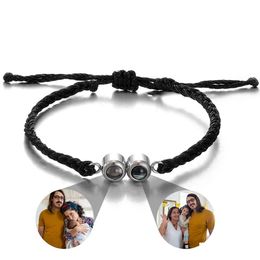 Beaded Strands Double Projection Bead Bracelet Personalized Customized Picture Stainless Steel Leather Cord Drop Delivery Jewelry Bra Dhvoa