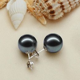 Stud Earrings Charming 11-12mm Natural Sea Round Black Pearls For Women Classic Fine Jewellery Gifts 925 Sterling Silver