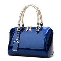 Shoulder Bags Women's Patent Leather Boston Bag Solid Colour Large Capacity Handbag Casual Diagonal 239s