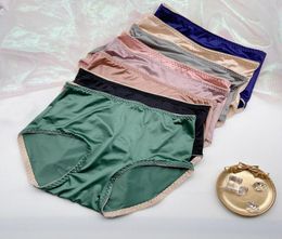 Women Satin Briefs Large Size High Elasticity Panties Solid Color Seamless Sexy Silky Waist Lace Knickers3338052
