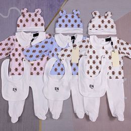 New Born Designer Rompers Kids Fashion Designers Jumpsuits Girls Boys Cartoon Bear Romper Hats Sets Baby 100% Cotton Jumpsuit Children Clothes CXD2405279-12