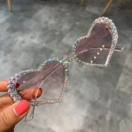 2019 vintage cat eye diamond heart shape sunglasses women pink lens rhinestone sexy eyeglasses uv400 glasses 271J