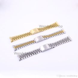 19 20 22mm Gold Two tone Hollow Curved End Solid Screw Links 316L Steel Replacement Watch Band Strap Old Style Jubilee Bracelet 224W