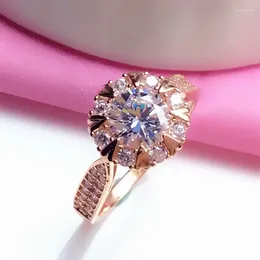 Wedding Rings Fashion Snowflake Crystal For Women And Exquisite Engagement Ring Plated Rose Gold Fine Jewelry