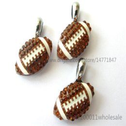 10pcs DIY Rhinestone American football Hang pendant charms 15x15mm Fit DIY Necklace Key chain s Phone strip DIY Bracelet HC359 259j