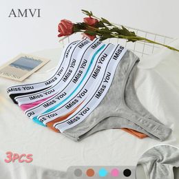 Women's Panties 3PCS Sexy Women Underwear Cotton Comfortable Fitting Tanga Fashion Letter Low Waisted T-back Bright Young Girl Lingerie