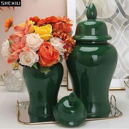 Storage Bottles Imitation Jade Retro Porcelain General Jar With Lids Green Ceramic Flower Vases Desk Decoration Jewelry Jars Cosmetic