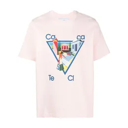 Luxury designer tshirt mens shirt womens tshirts triangle lettering loose round neck shirts summer casual sports pink cotton clothing