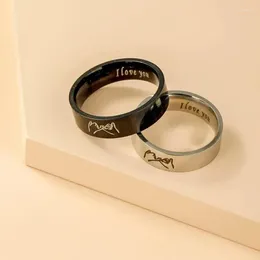 Cluster Rings 2pcs Europe And The United States Simple Titanium Couple Ring I Love You Hand In