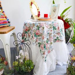Table Cloth Vintage Lace Floral Fragments Ruffled Edge Tablecloth Small Round Dining Po Background