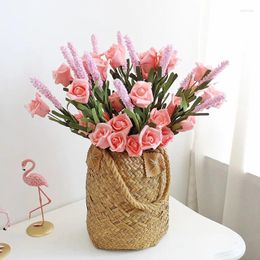 Decorative Flowers 1pcs Artificial Flower Lavender Rose PE Rubber Real Touch Bouquet Fake Home Wedding Decoration Indoor