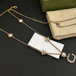 Brand Designer Pendants Necklaces Colourful Diamond Neckalce Brand Letter 18K Gold Plated High Texture Copper Choker Pendant Chain Jewelry Accessories Gifts