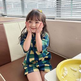 2024 Ins T-shirt per bambini Summer Girls in stile coreano vestito dolce e carino vestiti per waffle set waffle
