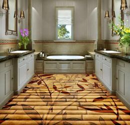 Wallpapers 3d Flooring Home Decoration Bamboo Flowers Floor Pvc Self-adhesive Wallpaper Bathroom