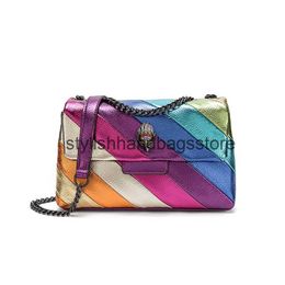 Cross Body 2023 New UK Brand Rainbow Women Handbag Wave Pattern Eagle Head Icon Front Jointing Birds Head Body Bag Patchwork Shoulder Bag H240527