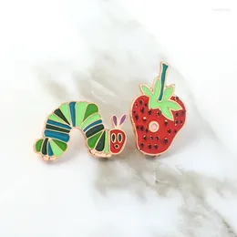 Brooches Caterpillars And Strawberry Cartoon Pins Fruit Enamel Lapel Pin Couple Funny Cute Jewellery Gifts For Kids Wholesale