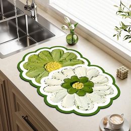 Carpets Flower Shaped Drain Pad Kitchen Dish Drying Mat Bathroom Non-slip Entrance Doormat Coffee Rug Tableware Placemat Home Decor