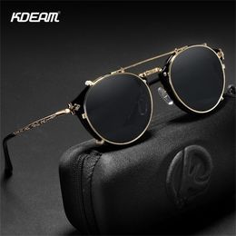 KDEAM Retro Steampunk Round Clip On Sunglasses Men Women Double Layer Removable Lens Baroque Carved Legs Glasses UV400 With Box 220526 254m