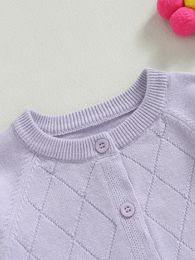 Jackets Baby Boys Knitted Cardigan Solid Color Rhombus Crew Neck Knit Crochet Button Sweater Coat Cute Fall Winter Jacket Warm Clothes