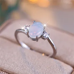 Wedding Rings Boho Female Oval Opal Stone Engagement Ring Vintage Silver Color Summer Jewelry For Women