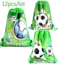 12pcslot Football Theme Backpack Happy Birthday Party Nonwoven Fabrics Soccer Ball Drawstring Gifts Bag Baby Shower Mochila 22045262225