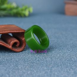 Natural Green White Hetian Jade 7-10 Size Flat Ring Chinese Jadeite Amulet Fashion Charm Jewellery Hand Carved Gifts Women Men 335W